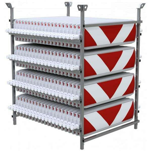 Schake bakens SET 1 bestaande uit: 1x opberg- en transportframe, 30x bakens, pijlvormig, wit/rood, RA2/B, 36NOXP2-80-SET