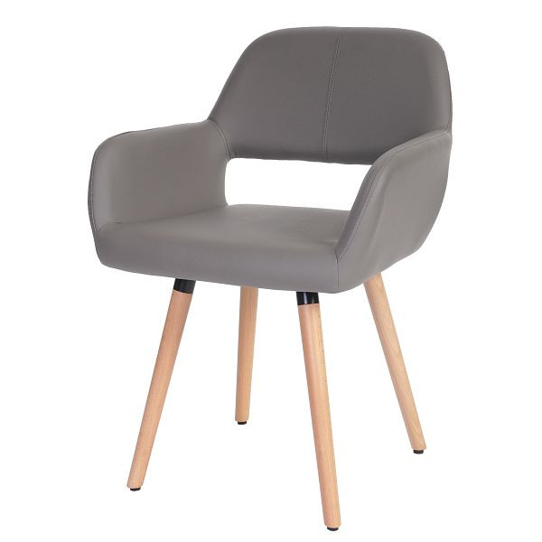 Mendler eetkamerstoel HWC-A50 II, keukenstoel, retro jaren 50 design, kunstleer, taupe-grijs, lichte poten, 48456