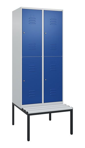 C+P dubbeldekskast Classic PLUS, 2 vakken, 2120x800x815mm, 7035/5010, cilindersloten, met bank eronder, 0803507-22 S10018