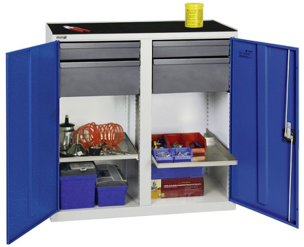 stumpf gereedschaps- en materiaalkast serie 3000, 7035/5010, 2 laden 100 mm, 2 laden 200 mm, 2 badplanken, 3002374