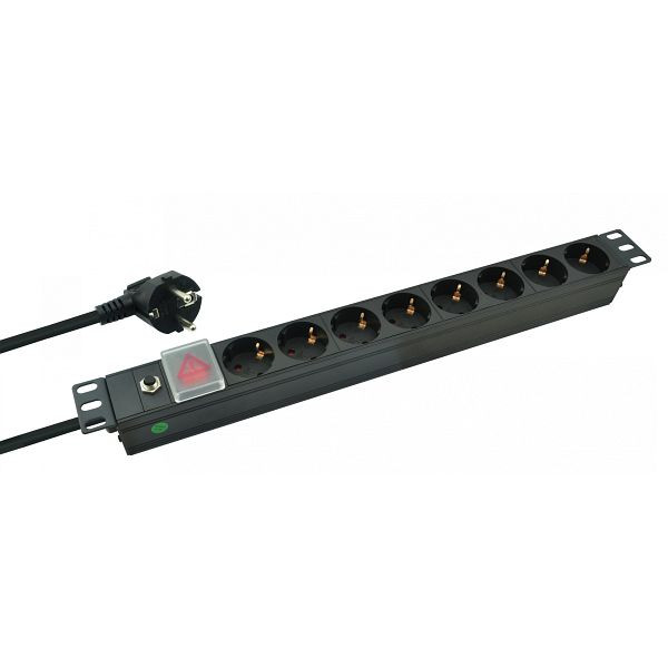 Helos 19" stekkerdoos PROFESSIONAL, 8-voudig, zwart, 2,0m, met schakelaar, 262835