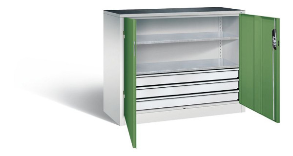 C+P gereedschapskast Acurado, H1000xB1200xD500mm, kleur: lichtgrijs / reseda groen, verzonken handgreep, 8831-5035 S10150