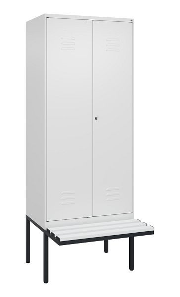 C+P Umkleidespind Classic PLUS, Doppel-Spind, 2 Abteile, 2120x800x815mm, 9016/9016, Zylinderschloss, Untergestell & Sitzfläche, 0800427-22P S10029