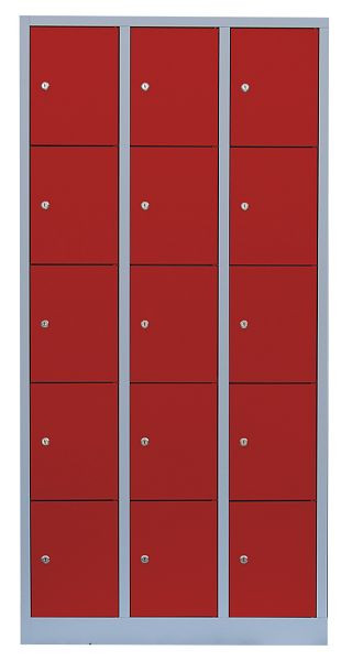 Lüllmann stalen compartimentenkast, 1800 x 885 x 500 mm, lichtgrijs/vuurrood, 520534
