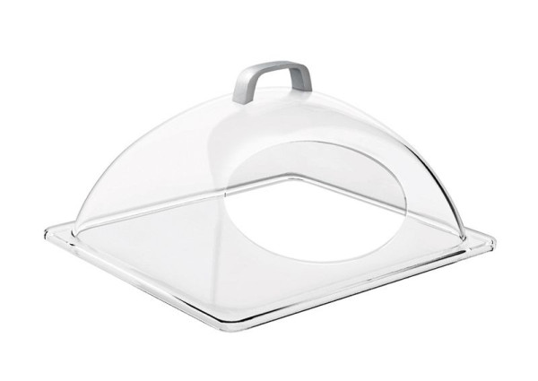 APS GN koepelkap met gat, 33 x 28 cm, hoogte: 17 cm, kap van SAN, handgreep van spuitgietzink, geschikt voor GN 1/2, 11022