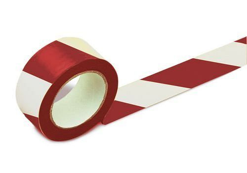 DENIOS Bodenmarkierband, 50 mm breit, rot / weiß, VE: 2 Rollen, 157-695