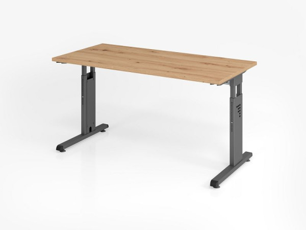 Hammerbacher bureau OS614, 140 x 67 cm, blad: knoestig eiken, 25 mm dik, 2 mm ABS rand, rechthoekige vorm, grafiet, VOS614/R/G