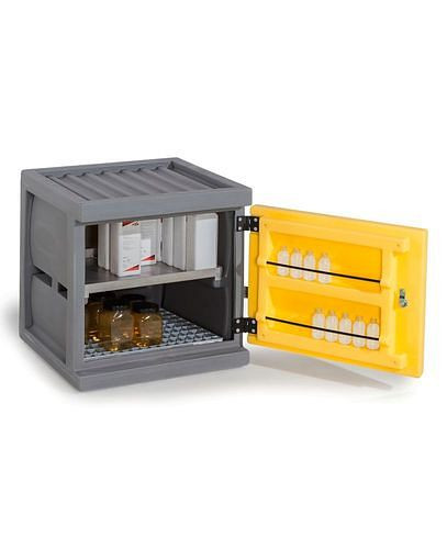 DENIOS milieukast PolyStore-Mini, kunststof, B 60 cm, 1 rooster, 1 inzetbak, type PS 611-1.1