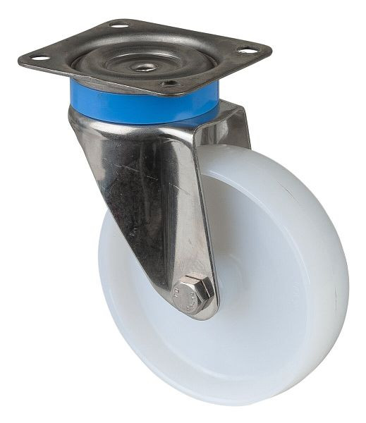 BS rollen RVS apparatenrol, wielbreedte 27 mm, wiel-Ø 100 mm, draagvermogen 90 kg, glijlager, plaat, verpakking: 2 stuks, G100.A90.100
