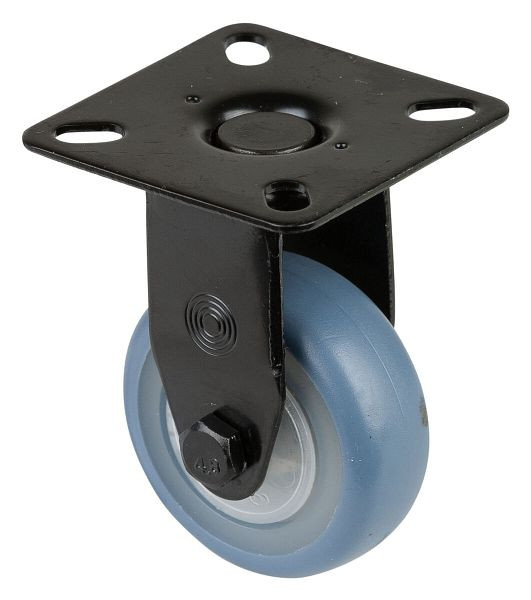 BS Wheels Bokwiel zwart, thermoplastisch rubber wiel lichtblauw, natuurlijke velg, kogellager, plaat, diameter: 50 mm, VE 8 stuks, A810.A85.050.05