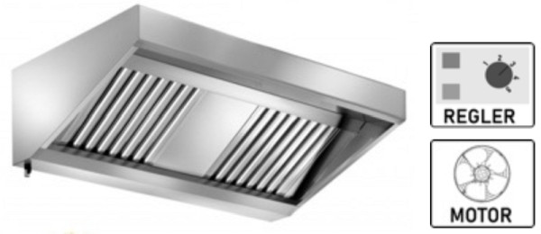 A&S Gastro wandkap RVS inclusief ingebouwde ventilator (230 V) met externe regelaar, vetaftapkraan, 1.800 x 700 x 450 mm, WMR180/70