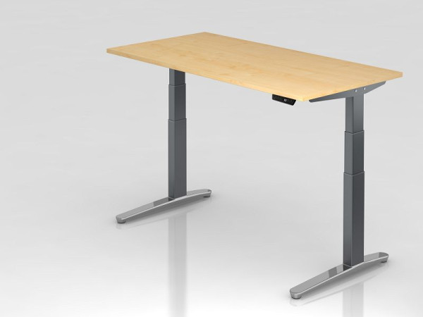 Hammerbacher elektrisch zit-sta bureau 160x80cm esdoorn/grafiet, gepolijst, rechthoekige vorm, VXBHM16/3/GC