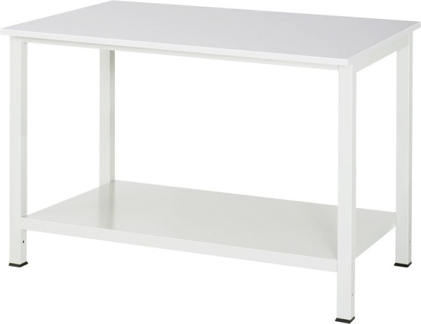 RAU werktafel serie 900, B1250xD800xH825mm, EGB werkblad melaminehars gecoat, dikte 28mm, met plank onder, 650mm diep, 03-900-6-ME28-12.12