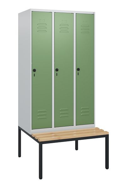 C+P luierkastje Classic PLUS, met onderbank, 3 vakken, 1950x900x815mm, 7035/6011, draaibare sluiting, beuken zitlat, 0800505-30 S10006