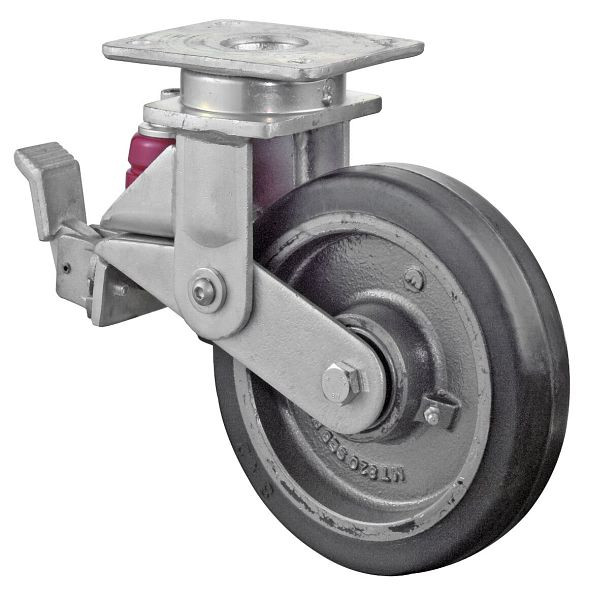 BS-wielen Geveerde zwaarlastwielen met rem, breedte 50 mm, Ø200 mm, tot 450 kg, zwarte elastische banden, gegoten wiellichaam, kogellagers, T120.B81.200