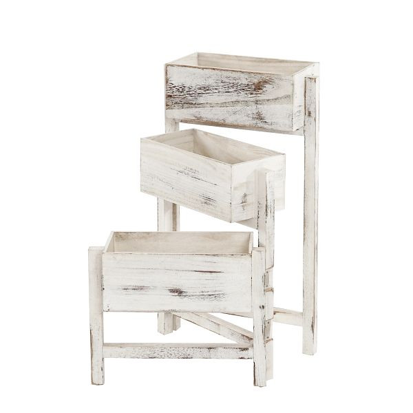 Mendler plantenplank T275, staande plank bloemenstandaard plantenbak, 65x108x15cm, hout shabby look vintage, wit, 36710