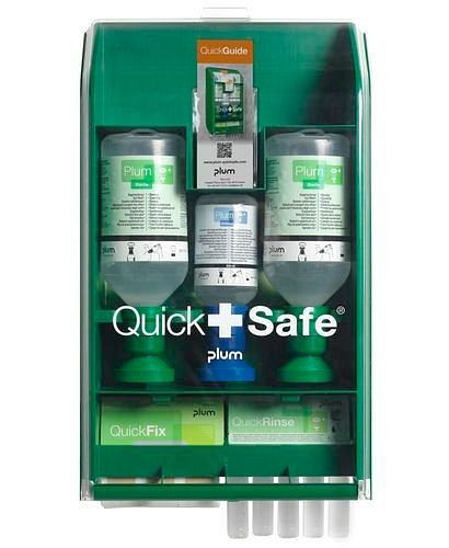 DENIOS QuickSafe Basic Box, EHBO-post met oogdouche en pleisters, 243-634