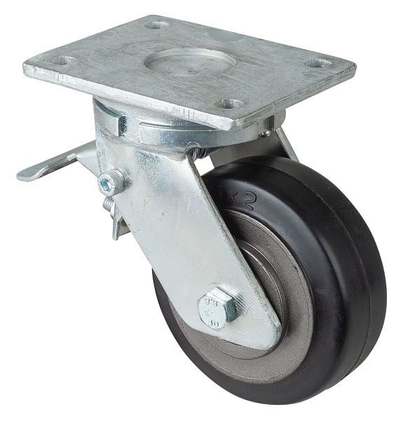 BS Rolls Zwaarlastwiel met wiel/slot, breedte 50 mm, Ø125 mm, tot 275 kg, zwarte elastische banden, gegoten wiellichaam, kogellagers, RR120.B81.125