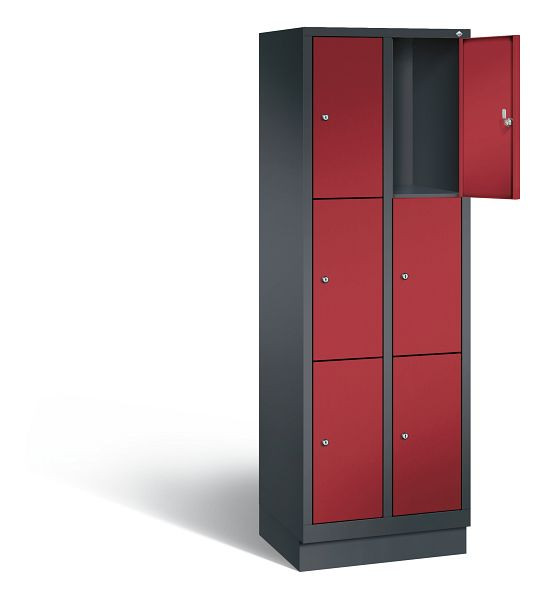C+P lockerkast Evolo, H1800xB610xD500mm, kleur: zwartgrijs/robijnrood, 48020-203 S10008