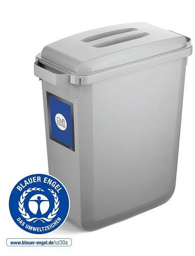 VAR-prullenbak van polyethyleen (PE) "Blauwe Engel", 60 liter, grijs, grijze deksel, met informatieframe, 311656