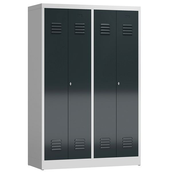 Lüllmann ClassiX kledingkast, 4 vakken, elk 2 sluitend in het midden, 1800 x 1185 x 500 mm, lichtgrijs/antracietgrijs, X-510448