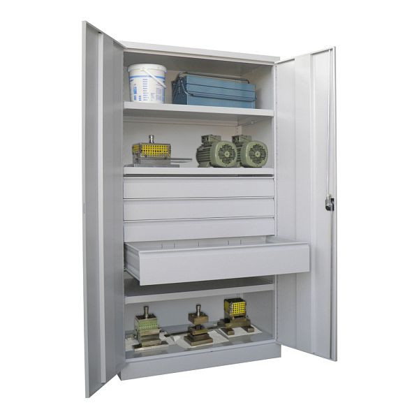 Pavoy Schwerlastschrank 1950/1040/630, 3 Fachböden, 4 Schubladen, Flügeltüren, Drehgriff mit Zylinderschloss, 36365-104-004-910512