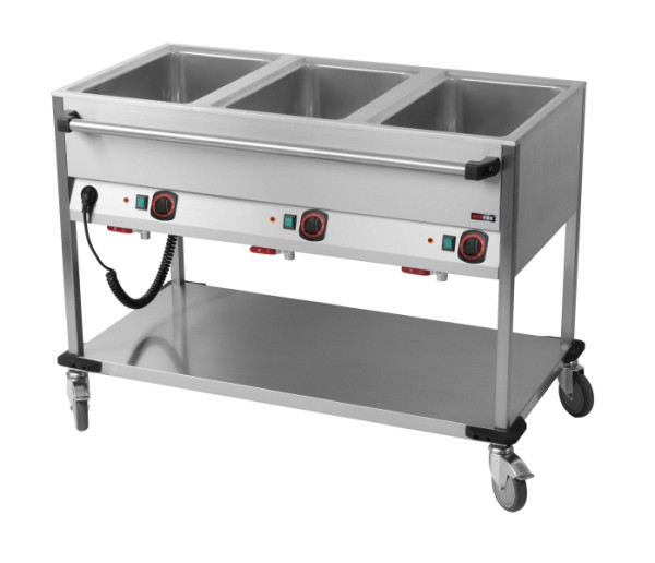 A&S Gastro Bain-Marie wagen verrijdbaar 3x GN 1/1, 1250x700x900 mm, 230 V 2,1 kW, BMPD 3120