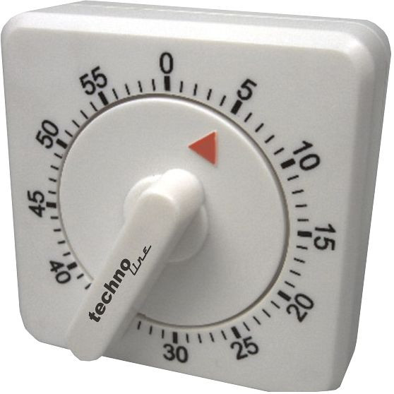 Technoline korte wekker wit, afmetingen: 69 x 69 x 40 mm, KZW analoog wit
