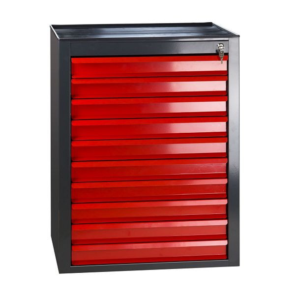 ADB ladekast "MAMMUT Maxi" 10 laden, corpuskleur: grijs, RAL 7016, ladekleur: rood, RAL 3020, afmetingen BxDxH: 71x55x90 cm, 24863