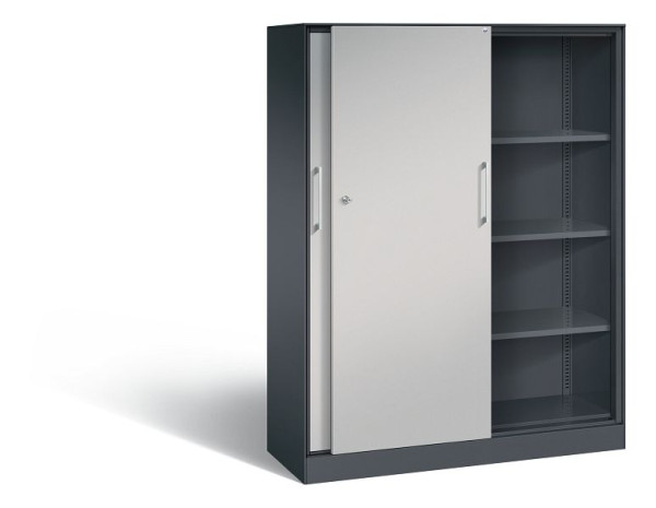 C+P schuifdeurkast Asisto, H1635xB1200xD435mm, kleur: zwart grijs/wit aluminium, beugelgreep, 4 niveaus, 142011-000 S10032