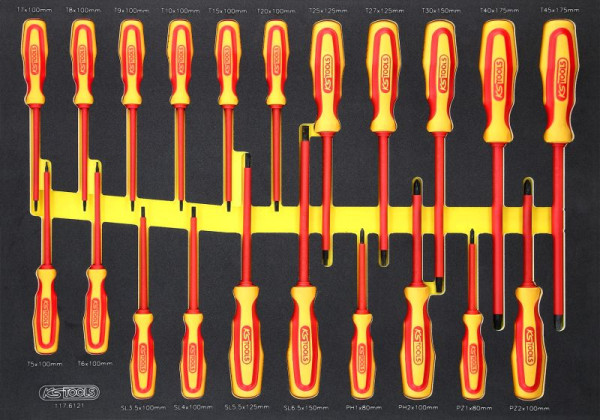 KS Tools ERGOTORQUE VDE schroevendraaierset in schuimrubberen inzetstuk, 21-delig, 117.6121