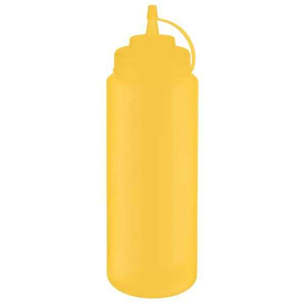 APS knijpfles, Ø 8 cm, hoogte: 26,5 cm, 1.025 ml, polyethyleen, geel, met schroefdeksel, met dop, vulopening: Ø 5,5 cm, 93260