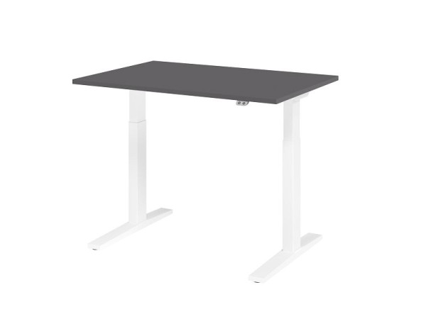 Hammerbacher bureau XMKA12, 120x80cm blad: grafiet, 25 mm dik, ABS dikke rand, rechthoekige vorm, wit, VXMKA12/G/W
