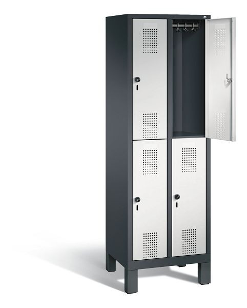 C+P locker dubbeldekker Evolo, H1850xW610xD500mm, kleur: zwartgrijs/lichtgrijs, 48310-20 S10179