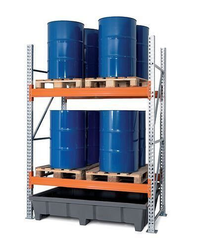 DENIOS palletstelling PRP 18,25 voor 4 Euro of 2 chemicaliënpallets, 2 niveaus, basisveld, 266-315