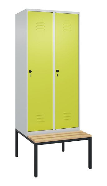 C+P luierkastje Classic PLUS met middenwand, bank, 2 vakken, 2120x800x815mm, 7035/0024, draaibare sluiting, beuken zitlat, 0800507-22F S10010