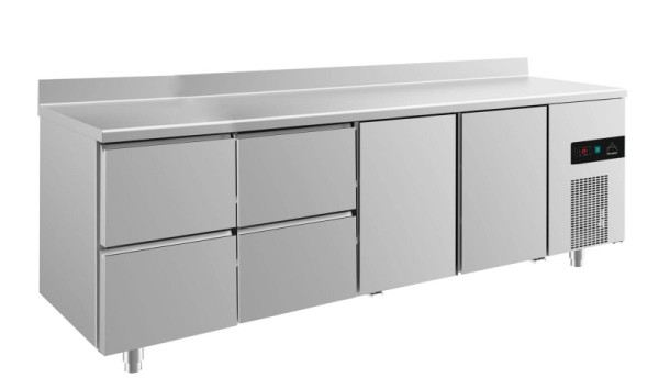 A&S Polarny koeltafel -2 tot +8°C met 2x deuren en 2x twee laden links, 2330 x 700 x 850 mm, met opstaande rand, KT4ZZTTA