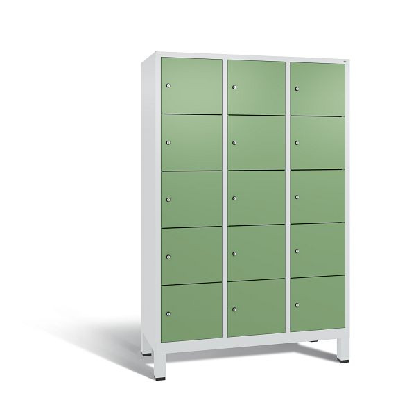 C+P Schließfachschrank Evolo, 15 Fächer, H1850xB1200xT500 mm, Grau/Resedagrün, 48010-325 S10160