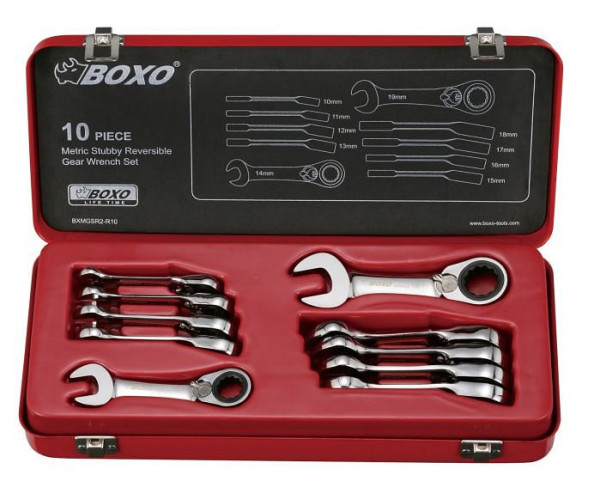 Boxo Ratel-steeksleutelset Kort 10-19 mm 10 stuks, VE: 10 stuks, B-SR0010