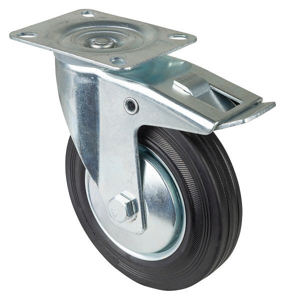 BS-rollen transportrol met rem, breedte 37,5 mm, Ø140 mm, tot 115 kg, wiellichaam, rollager, plaat, VE = 4 stuks, L420.B55.141