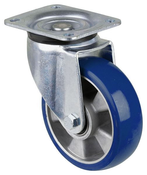 BS Rollen zwaarlastwiel zwenkwiel, polyurethaan wiel 83 Shore, aluminium velg, kogellager, plaat, diameter: 160 mm, L600.B92.160