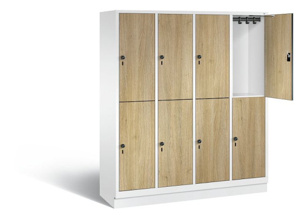 C+P locker 2-laags Evolo, H1800xB1590xD500mm, kleur: verkeerswit / decor eiken Sereno, 48320-42 S10326