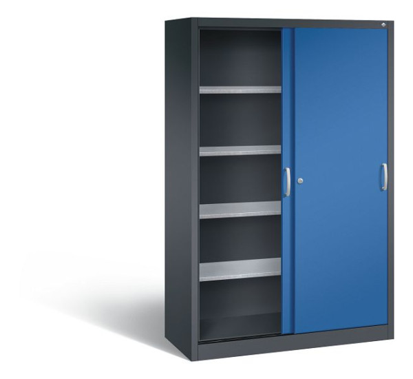C+P schuifdeurkast Acurado, H1950xB1200xD500mm, kleur: zwartgrijs / gentiaanblauw, beugelgreep, 2059-00 S10116