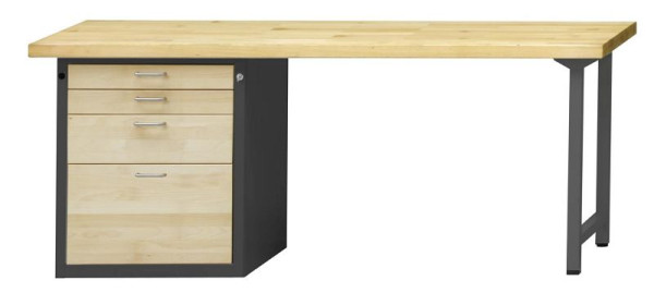 ANKE combinatie werkbank; 2000x700mm; Beuk massieve plaat; Linker onderkast 660x615 mm, 4 laden 90, 90, 180, 360 mm