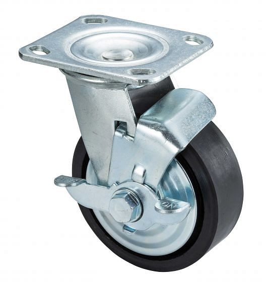 Boxo 125 mm PU wielen met rem 1-delig, P-52PUS