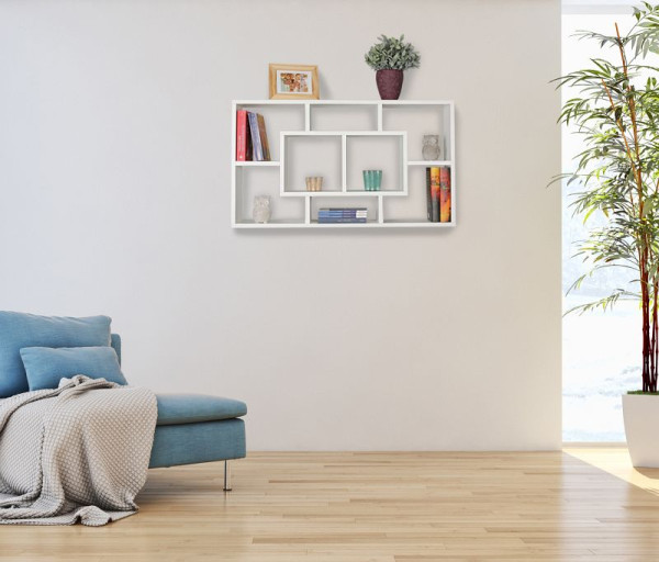 Wohnling wandplank ALEX wit 85 x 47,5 x 16 cm MDF hout modern, vrij zwevend, open om op te hangen, WL5.167