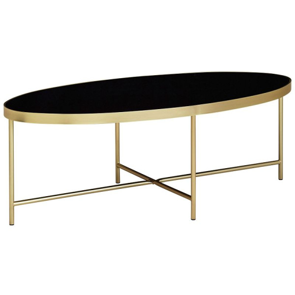Wohnling Design salontafel glas zwart - ovaal 110 x 56 cm met goud metalen frame, WL5.993