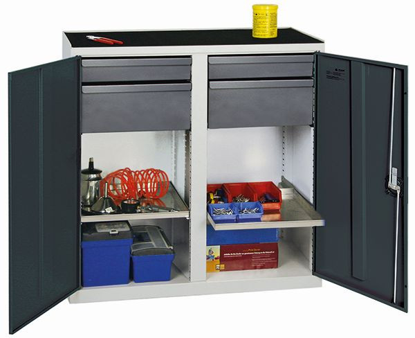 stumpff gereedschaps- en materiaalkast serie 3000, 7035/7016, 2 laden 100 mm, 2 laden 200 mm, 2 legborden, 3002371