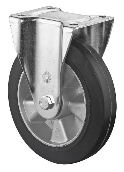BS Rollen zwaarlastwiel, bokwiel, wielbreedte 50 mm, wiel-Ø 200 mm, draagvermogen 450 kg, zwarte elastische banden, aluminium, kogellagers, L610.B80.200