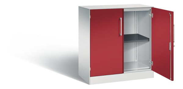 C+P dressoir met vleugeldeuren Asisto, H915xB800xD435mm, kleur: lichtgrijs/robijnrood, beugelgreep, 2 niveaus, 141053-000 S10192